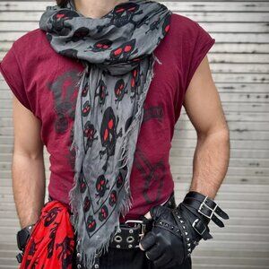 Skull Crossbones Cashmere Scarf Shawl Rock Punk Goth Alt